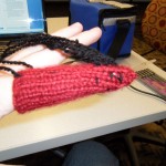 knitted prototype of a finger of the airboard glove